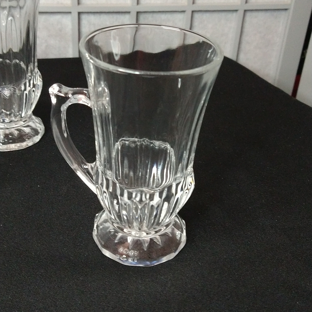 Vintage Soga Japan Mugs Handled Cups Clear Pressed Glass Set Of 4 - Picture 3 of 7